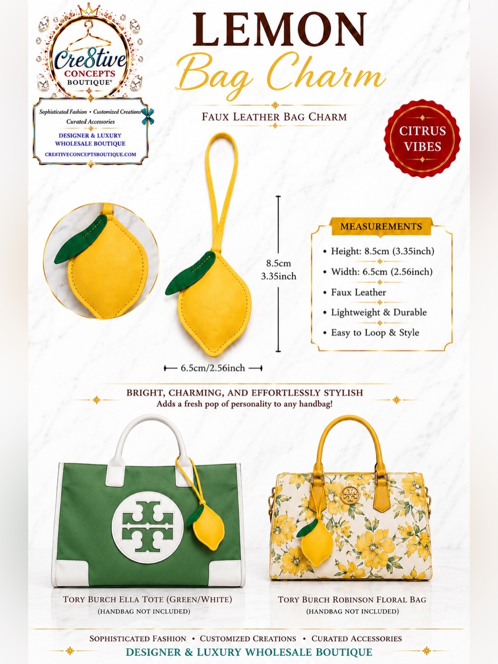 Lemon Faux Leather Bag Charm | Purse Charm | Keychain Accessory